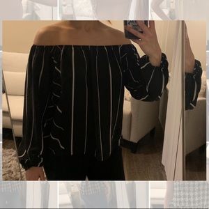 Off the Should Black with White Striped Top